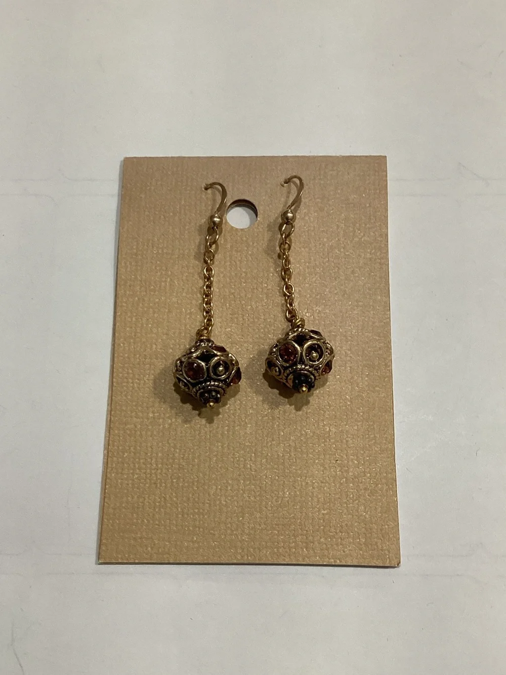 Gold-Tone Dangle Bead Earrings with Garnet Accents
